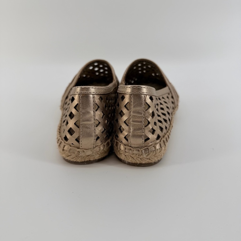 Tory Burch Laser Cut Gold Leather Espadrille Flats - Picture 4 of 5